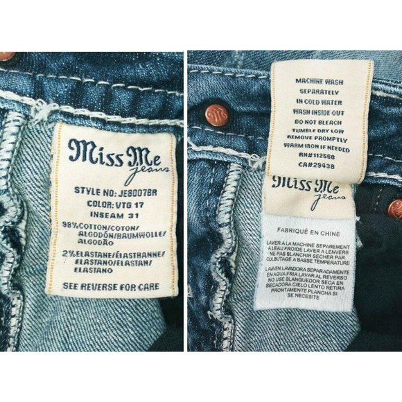 Miss Me Women's Jeans Sz 26 JE8007BR Boot Sequin Rhinestone Distressed Back Flap - Picture 7 of 12